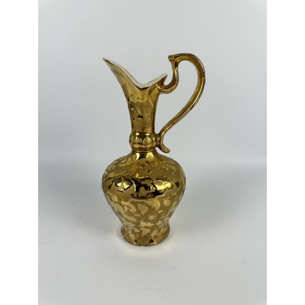 Vintage 1959 24K Weeping Gold Porcelain Ewer Pitcher Vase MCM USA